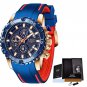 Rose gold blue_Watches Mens  Top Brand Waterproof Clock Male Silicone Strap Sport Quartz Watch For M