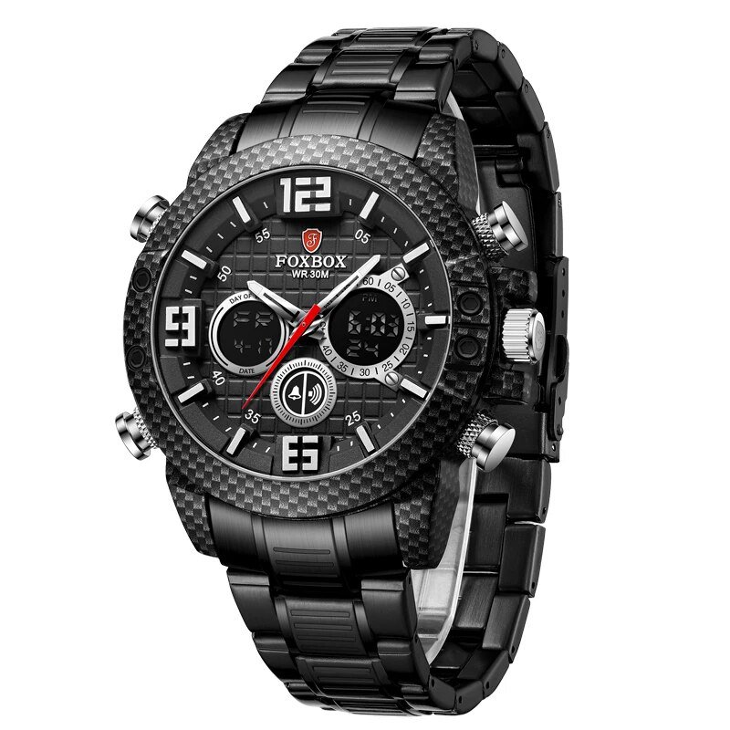 Black_Brand Fox Carbon Fiber Case Sport Mens Watches Top Luxury Quartz Wristwatch For Men Military W