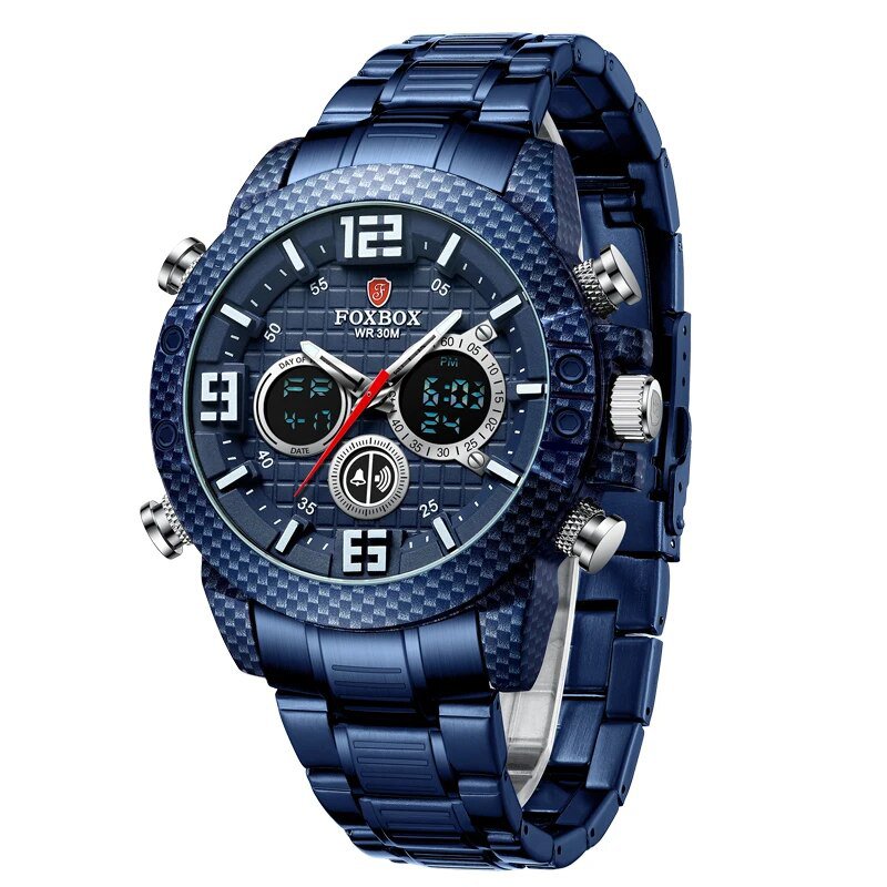 Blue_Brand Fox Carbon Fiber Case Sport Mens Watches Top Luxury Quartz Wristwatch For Men Military Wa
