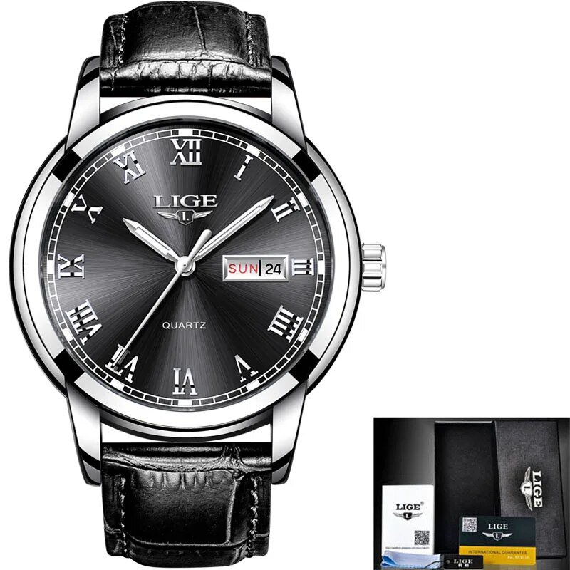 Silver black L_2023  Watches Mens  Top Brand Fashion Date Week Male Stainless Steel Waterproof Busin