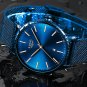 All blue_Mens Watches Top Brand Luxury Waterproof Ultra Thin Clock Blue Mesh Belt Fashon Casual Quar