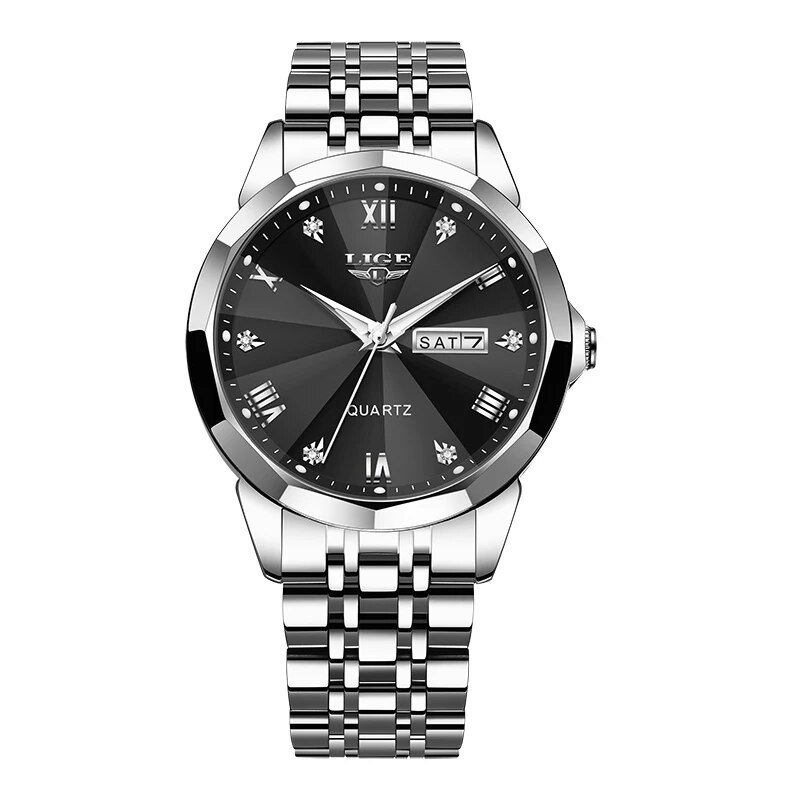 Silver black_2023   Top Brand Luxury Man Wristwatch Waterproof Luminous Date Week Men Watches Stainl