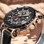 Rose gold blue_2022 Business Learther Mens Watches Top Brand Luxury Quartz Watch For Men Waterproof