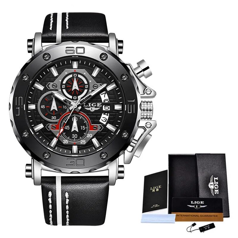 Silver black_2022  Business Learther Mens Watches Top Brand Luxury Quartz Watch For Men Waterproof S