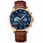 Rose gold blue_2023  Mens Watches  Top Brand Luxury Leather Casual Quartz Watch Men's Sport Waterpro