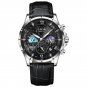 Silver black_2023  Mens Watches  Top Brand Luxury Leather Casual Quartz Watch Men's Sport Waterproof