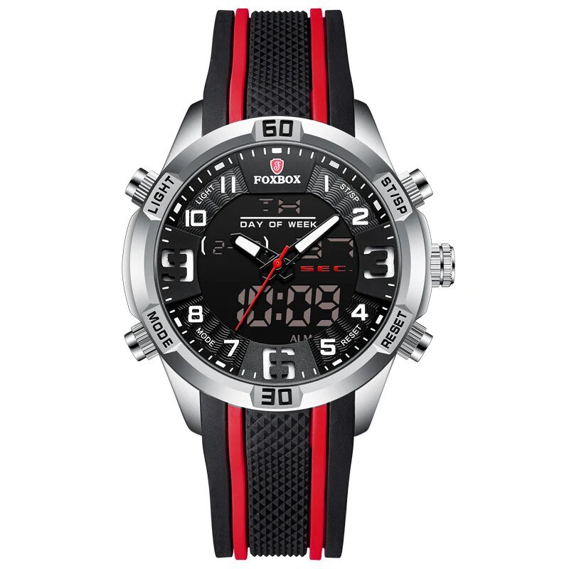 Red_FOX Men Watch Top Luxury Brand Big Dial Sport Watches Mens Chronograph Quartz Wristwatch Date Ma