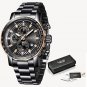 Black rose gold_Sport Chronograph Mens Watches Top Brand Luxury Full Steel Quartz Clock Waterproof B
