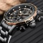 Black rose gold_Sport Chronograph Mens Watches Top Brand Luxury Full Steel Quartz Clock Waterproof B