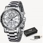 Silver white_Sport Chronograph Mens Watches Top Brand Luxury Full Steel Quartz Clock Waterproof Big 