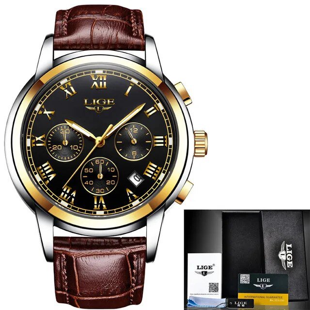gold black leather_2023 Men Watch Luxury Top Brand  Sport Chronograph Watches Mens Waterproof Full S