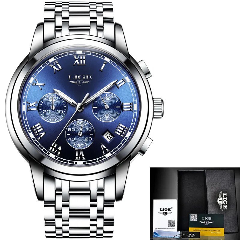 silver blue steel_2023 Men Watch Luxury Top Brand  Sport Chronograph Watches Mens Waterproof Full St