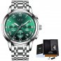 Silver green steel_2023 Men Watch Luxury Top Brand  Sport Chronograph Watches Mens Waterproof Full S