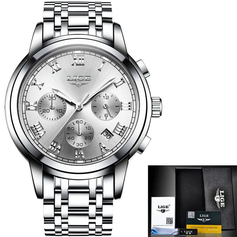silver white steel_2023 Men Watch Luxury Top Brand  Sport Chronograph Watches Mens Waterproof Full S