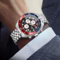 Red silver_Fashion Mens Watch Stainless Steel Top Brand Luxury Sport Chronograph Quartz Watches For