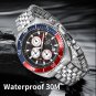 Silver black blue_Fashion Mens Watch Stainless Steel Top Brand Luxury Sport Chronograph Quartz Watch