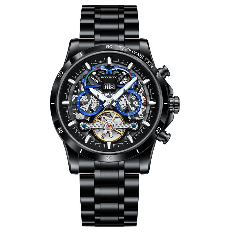 Black blue S_Automatic Tourbillon Watch for Men Mechanical Skeleton Tourbillon Mens Watches Waterpro