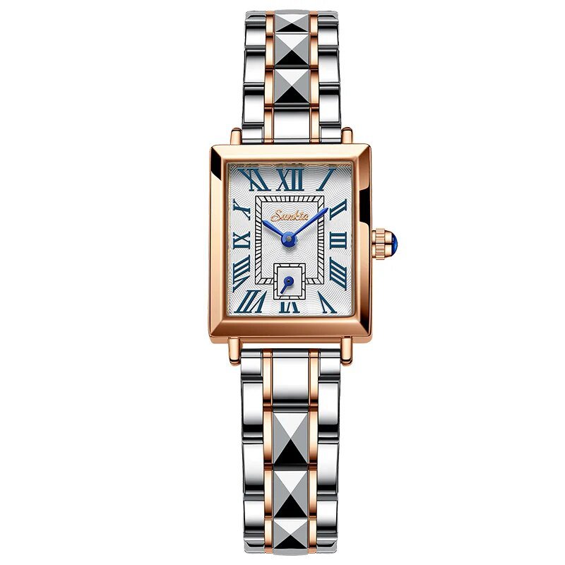 Rose gold white_2021  Brand SUNKTA Women Watches Fashion Square Ladies Quartz Watch Bracelet Set Dia