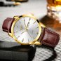 Gold blue_Quartz Men Watches Leather Strap Male Wristwatches Top Luxury Brand Luminous Date Week Bus