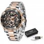 Rose gold black_Fashion All Gold Mens Watches Top Brand Luxury Stainless Steel Quartz Watch For Men 