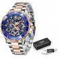 Rose gold blue_Fashion All Gold Mens Watches Top Brand Luxury Stainless Steel Quartz Watch For Men W