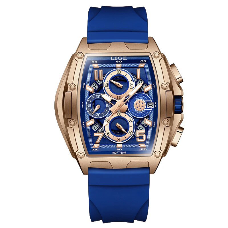 Rose gold blue_Top Brand Luxury Mens Watches Fashion Business Sports Quartz Chronograph Wristwatch C