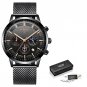 black gold_Top Brand Luxury  Fashion Simple Watch for Men Blue Dial Watch Mesh Belt Sport Waterproof