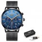 Black rose blue_Top Brand Luxury  Fashion Simple Watch for Men Blue Dial Watch Mesh Belt Sport Water