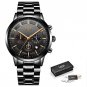 Black rose gold_Top Brand Luxury  Fashion Simple Watch for Men Blue Dial Watch Mesh Belt Sport Water