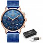 Blue rose blue_Top Brand Luxury  Fashion Simple Watch for Men Blue Dial Watch Mesh Belt Sport Waterp