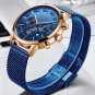 Blue rose blue_Top Brand Luxury  Fashion Simple Watch for Men Blue Dial Watch Mesh Belt Sport Waterp