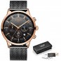 Rose gold black_Top Brand Luxury  Fashion Simple Watch for Men Blue Dial Watch Mesh Belt Sport Water