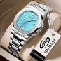 Silver cyan_2023   Luxury Watch Men Business Waterproof Male Clock Luminous Date Stainless Steel Squ