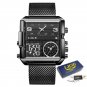 All black M_Top Brand Luxury Fashion Men Watches Gold Steel Sports Square Digital Analog Big Quartz 