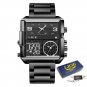 All black S_Top Brand Luxury Fashion Men Watches Gold Steel Sports Square Digital Analog Big Quartz 