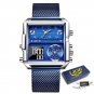 All blue M_Top Brand Luxury Fashion Men Watches Gold Steel Sports Square Digital Analog Big Quartz W