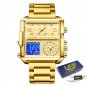 All gold S_Top Brand Luxury Fashion Men Watches Gold Steel Sports Square Digital Analog Big Quartz W