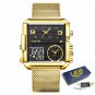 Gold black M_Top Brand Luxury Fashion Men Watches Gold Steel Sports Square Digital Analog Big Quartz