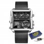 Silver black M_Top Brand Luxury Fashion Men Watches Gold Steel Sports Square Digital Analog Big Quar