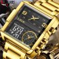 Silver blue_Top Brand Luxury Fashion Men Watches Gold Steel Sports Square Digital Analog Big Quartz