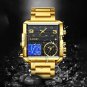Silver blue_Top Brand Luxury Fashion Men Watches Gold Steel Sports Square Digital Analog Big Quartz