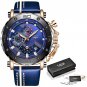 Rose gold blue_2022  Fashion Mens Watches Top Brand Luxury Big Dial Military Quartz Watch Leather Wa