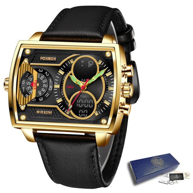 Gold black_FOX Watches For Men Luxury Brand Sport Quartz Wristwatch Waterproof Military Digital Cloc