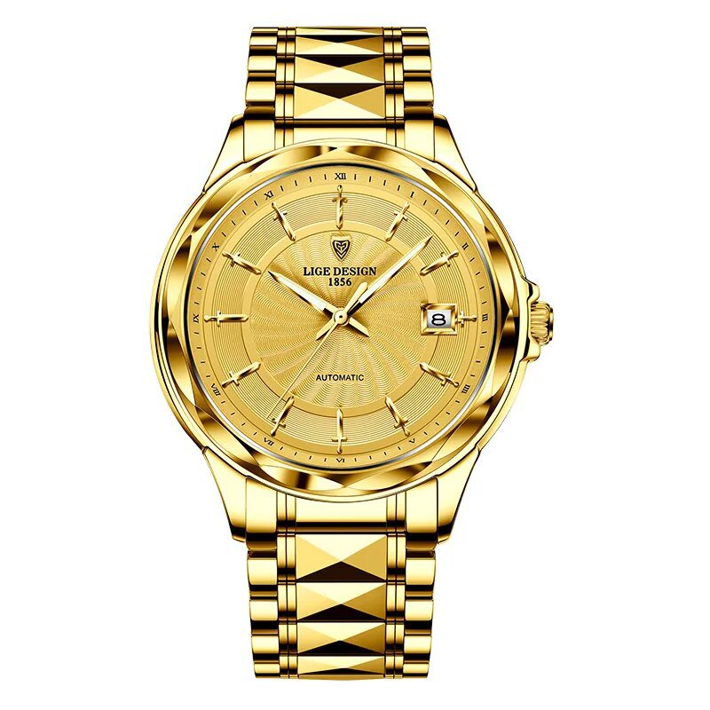 All gold_Mens Automatic Mechanical Watches Luxury Brand Business Tungsten Steel Waterproof WristWatc