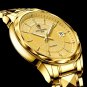 Gold blue_Mens Automatic Mechanical Watches Luxury Brand Business Tungsten Steel Waterproof WristWat