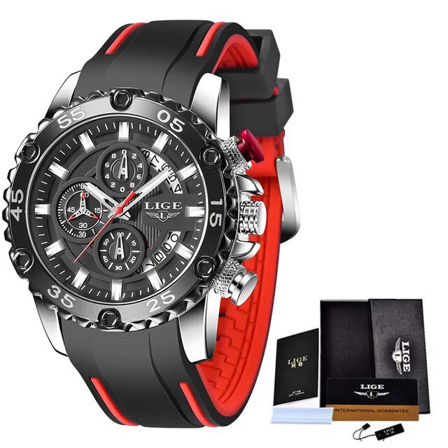 Silver black_2022 Watches Mens  Top Brand Waterproof Clock Male Silicone Strap Sport Quartz Watch Fo