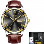 gold black leather_Luxury Brand Men Stainless Steel Gold Watch Men's Quartz Clock Man Sports Waterpr
