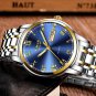 gold black leather_Luxury Brand Men Stainless Steel Gold Watch Men's Quartz Clock Man Sports Waterpr