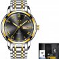gold black steel_Luxury Brand Men Stainless Steel Gold Watch Men's Quartz Clock Man Sports Waterproo