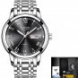 silver black steel_Luxury Brand Men Stainless Steel Gold Watch Men's Quartz Clock Man Sports Waterpr